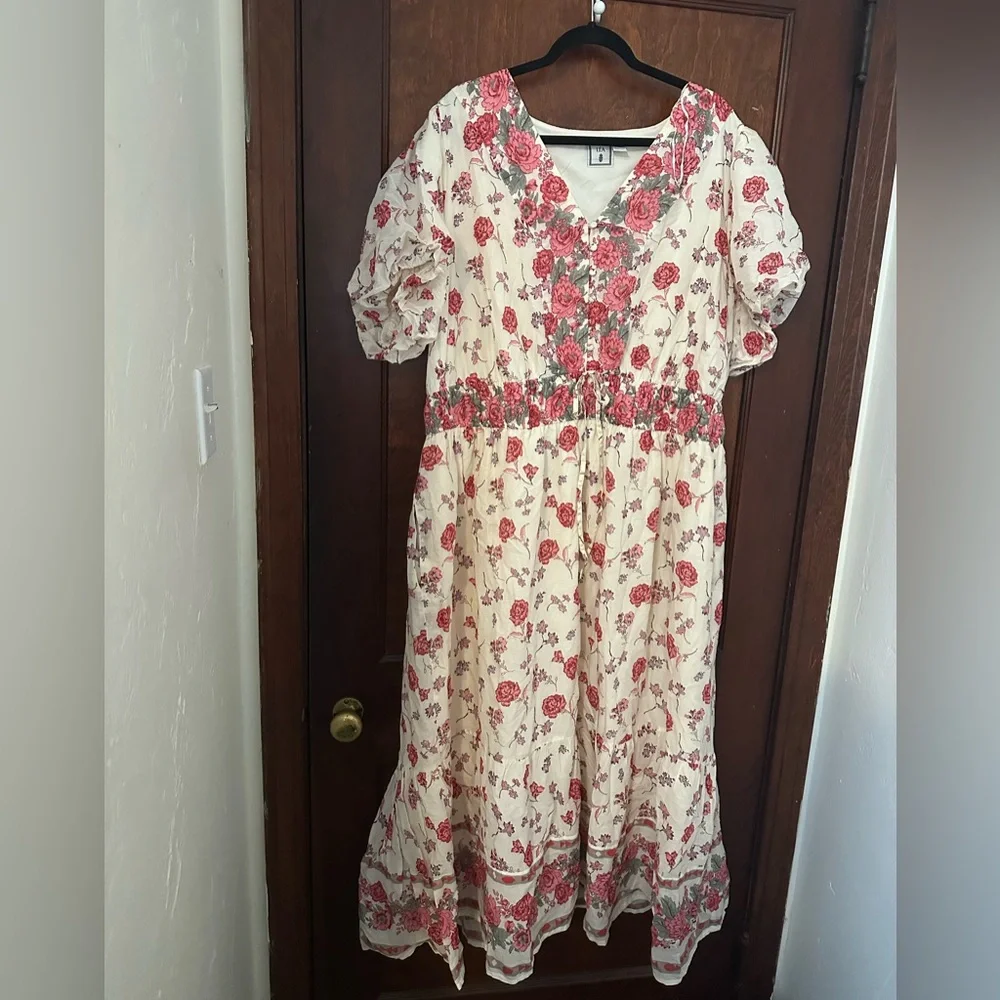 Floral V-Neck Maxi Dress in Pink Cream - Picture 2 of 4